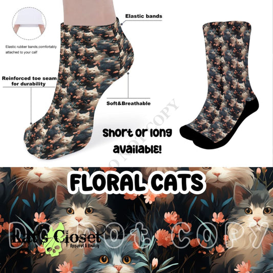 FLORAL CATS CUSTOM PRINTED SOCKS Socks