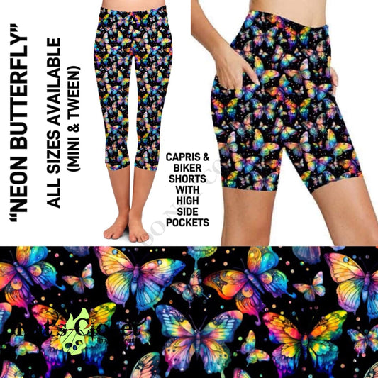 RTS - Neon Butterfly Biker Shorts with Pockets SHORTS