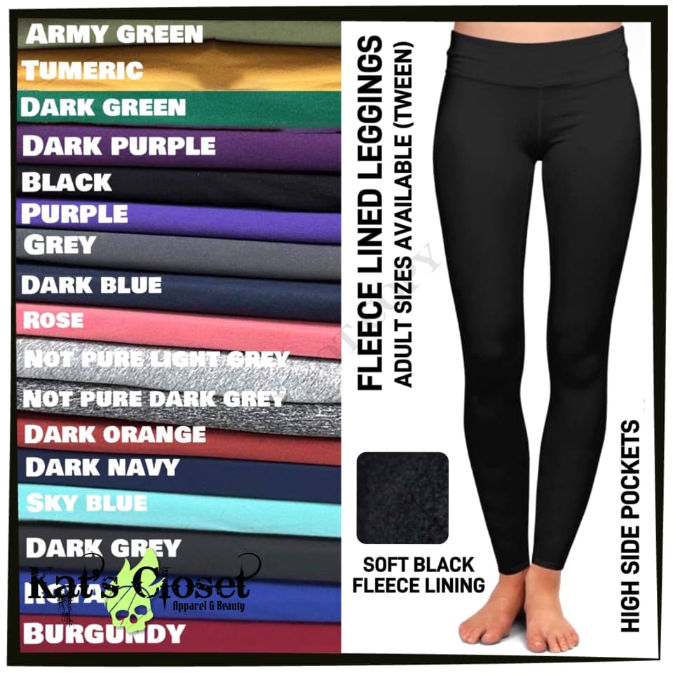 Solid Black (ADULTS) Fleece-Lined Leggings with High Side Pockets – Kat's  Closet Apparel & Beauty