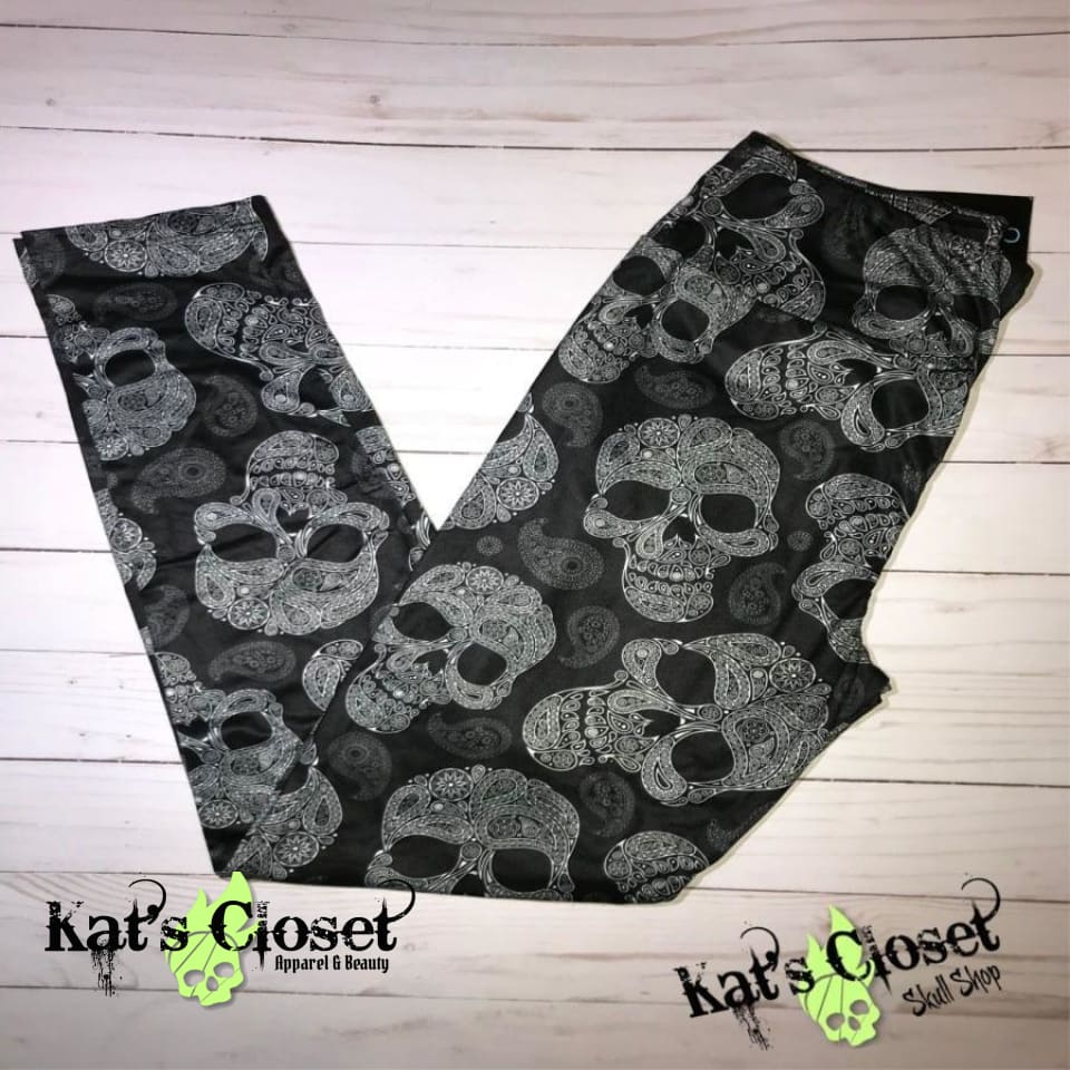 Kats Closet Apparel & Beauty - Charlies Project Black Paisley Skulls  Leggings – Kat's Closet Apparel & Beauty