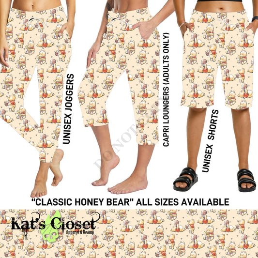 Classic Honey Bear Full Joggers/Capri Loungers/Unisex Shorts - Preorder ETA: Mid-July JOGGERS