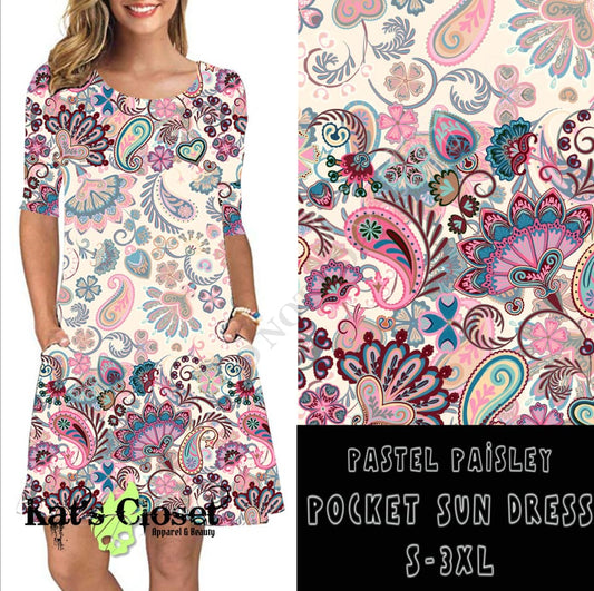 3/4 SLEEVE POCKET DRESS- PASTEL PAISLEY