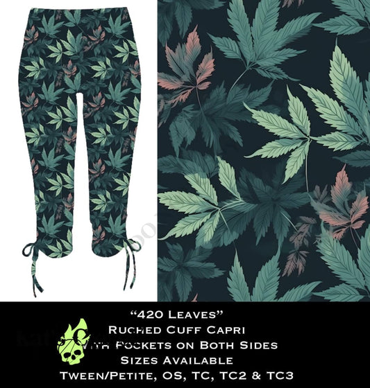 420 Leaves Ruched Cuff Capris with Side Pockets LEGGINGS & CAPRIS