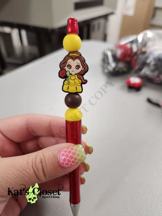 Beauty w/ Rose Silicone Beaded Pen or Keychain