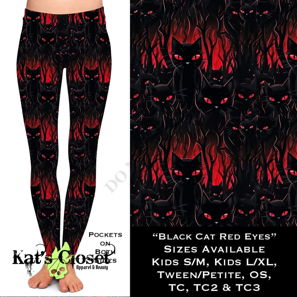 Black Cat Red Eyes Leggings with Pockets LEGGINGS & CAPRIS