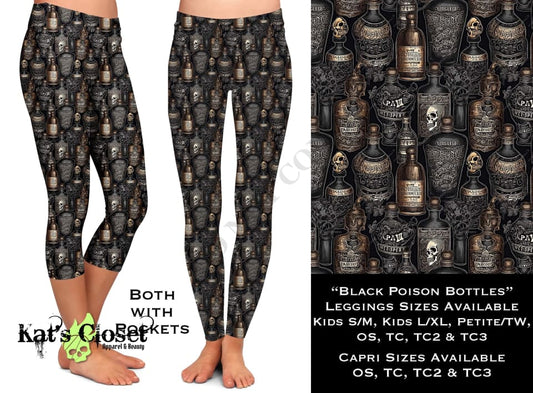 Black Poison Bottles Leggings & Capris with Pockets LEGGINGS CAPRIS