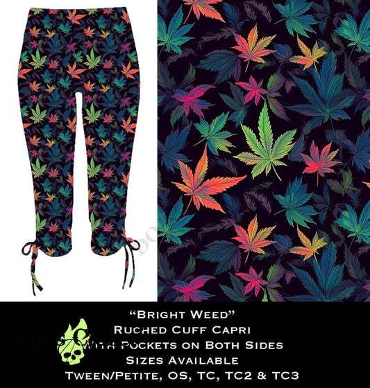 Bright Weed Ruched Cuff Capris with Side Pockets LEGGINGS & CAPRIS