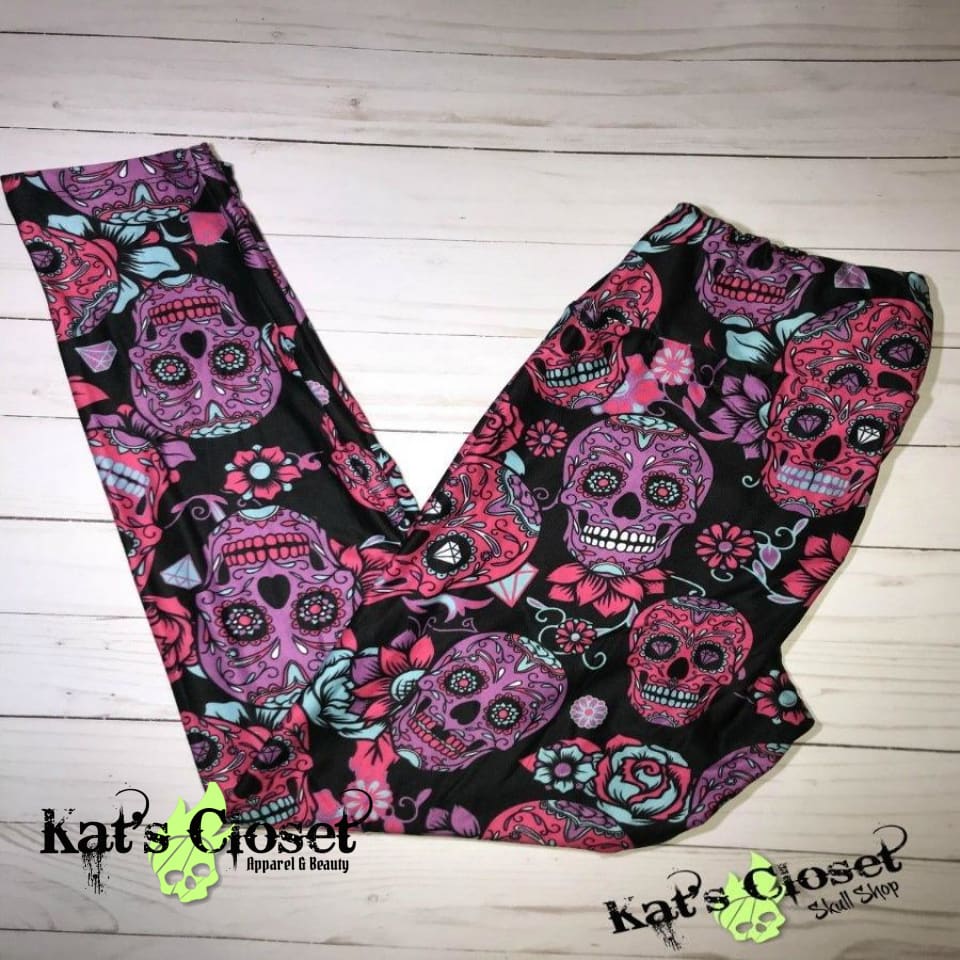 Charlie’s Project Pink & Purple Summer Skulls Leggings - Tween In Stock