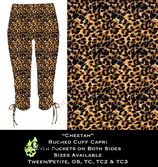 Cheetah Ruched Cuff Capris with Side Pockets LEGGINGS &