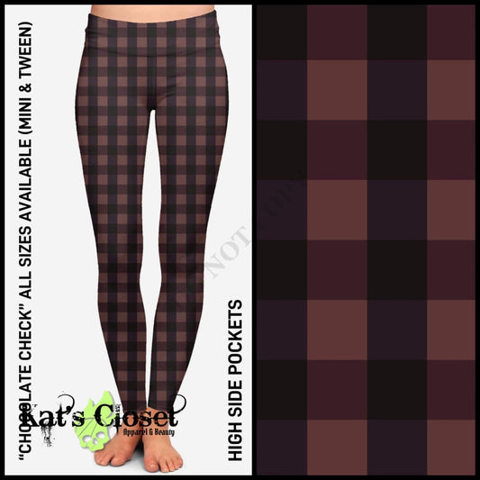 Chocolate Check Leggings with High Side Pockets - Preorder Closed ETA: Mid-Sept LEGGINGS & CAPRIS