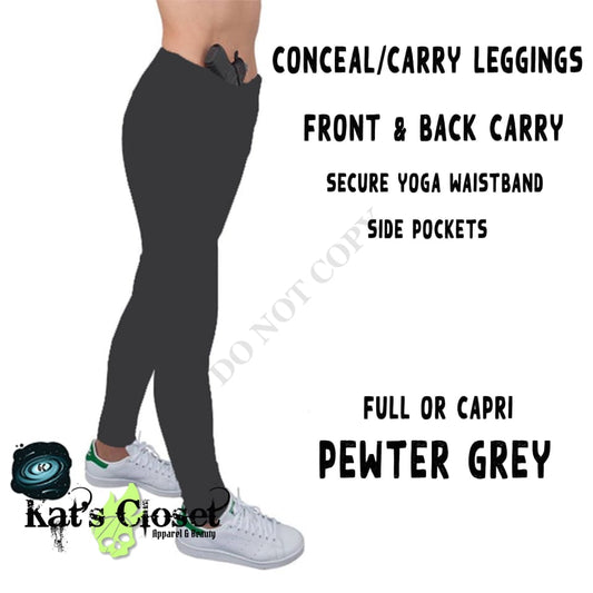CONCEAL CARRY RUN- PEWTER GREY LEGGINGS/CAPRI/JOGGERS