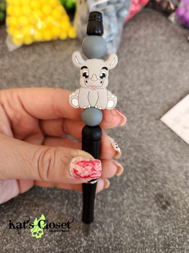 Cute Rhino Silicone Beaded Pen or Keychain