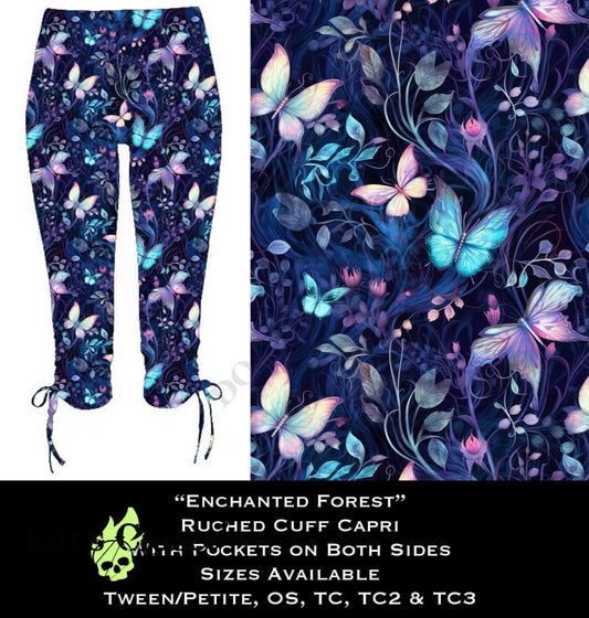 Enchanted Forest Ruched Cuff Capris with Side Pockets
