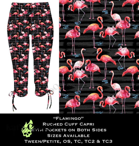 Flamingo Ruched Cuff Capris with Side Pockets