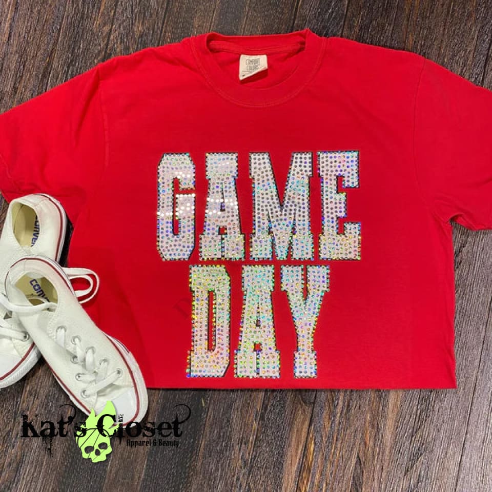 Game Day Spangle T-Shirt - Red or Royal w/White Ink & Silver MWTTee