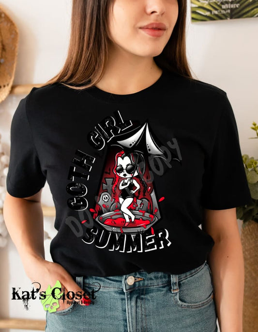 Goth Girl Summer Tee - 1 Large Grey LEFT T-Shirt
