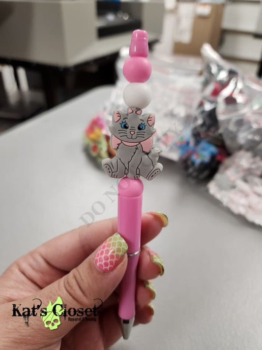 Grey Cat Silicone Beaded Pen or Keychain