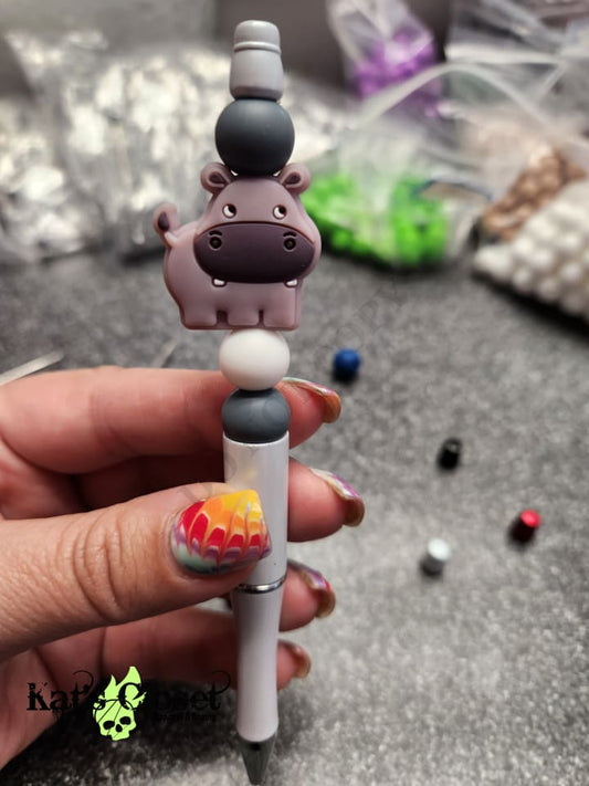 Hippo Silicone Beaded Pen or Keychain