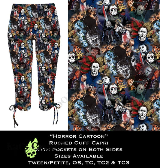Horror Cartoon Ruched Cuff Capris with Side Pockets