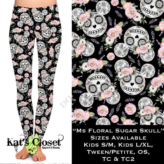 Ms Floral Sugar Skull - Legging & Capri LEGGINGS CAPRIS