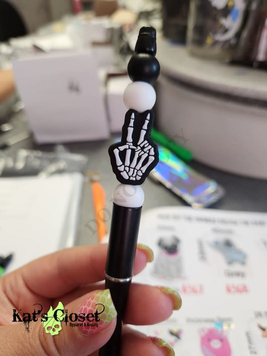 Peace Skeleton Hand Silicone Beaded Pen or Keychain