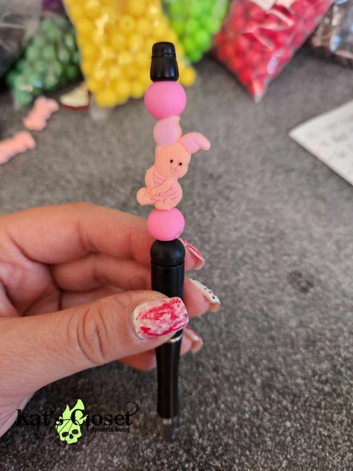 Pink Pig Silicone Beaded Pen or Keychain