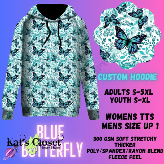 BLUE BUTTERFLY PULLOVER HOODIE