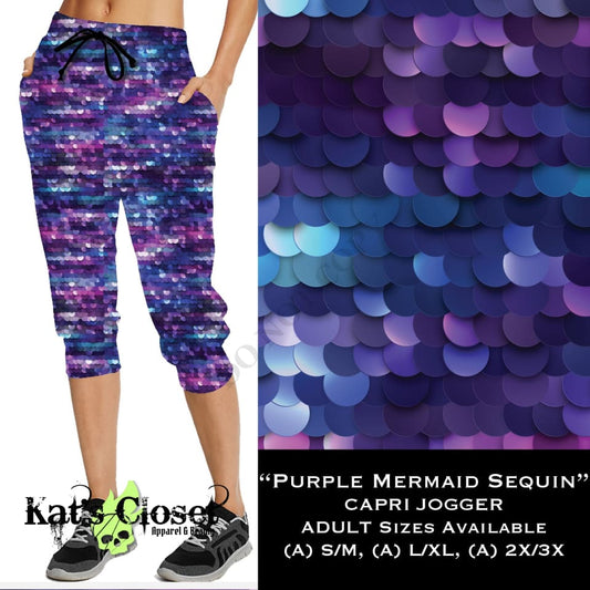 Purple Mermaid Sequins - Full & Capri Joggers JOGGERS