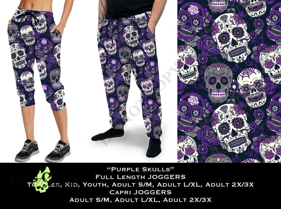 Purple Sugar Skulls Capris - OS IN HAND Leggings