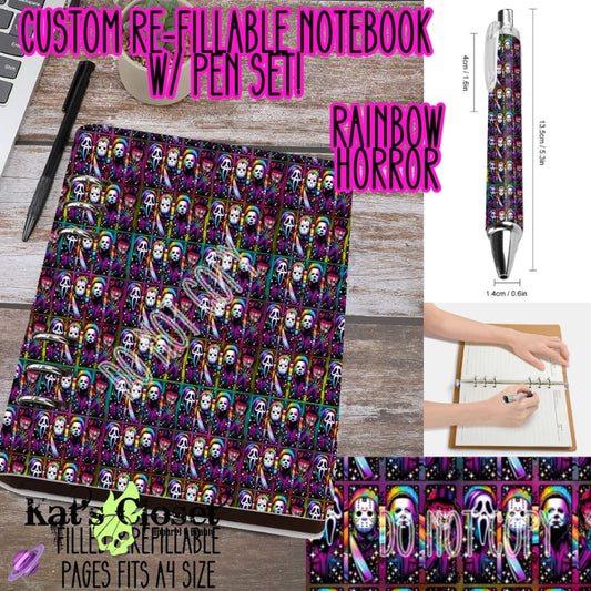 Rainbow Horror Matching Notebook & Pen Sets - Closed ETA June Ordered Pre - Orders