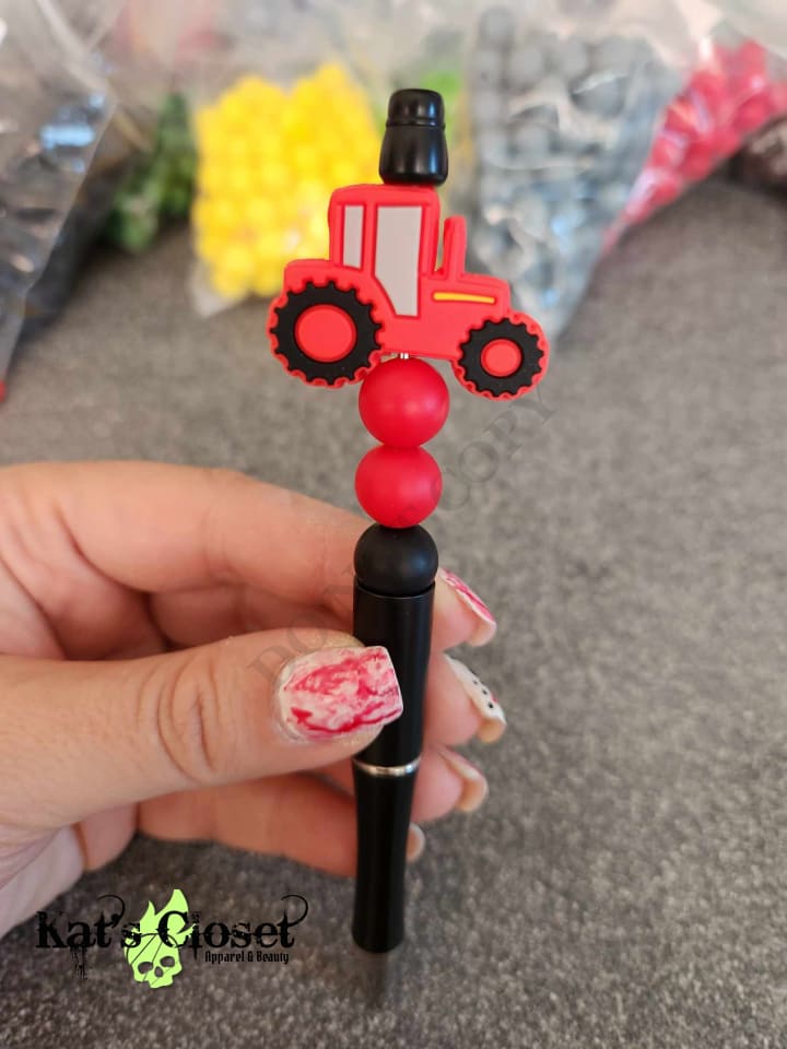 Red Tractor Silicone Beaded Pen or Keychain