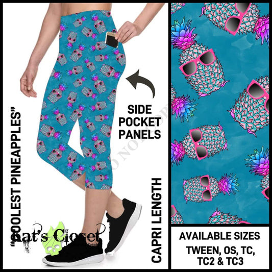 RTS - Coolest Pineapples Capris with Side Panel Pockets LEGGINGS & CAPRIS