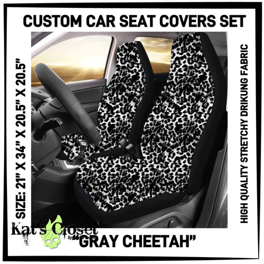 RTS - Gray Cheetah Car Seat Covers Set of 2
