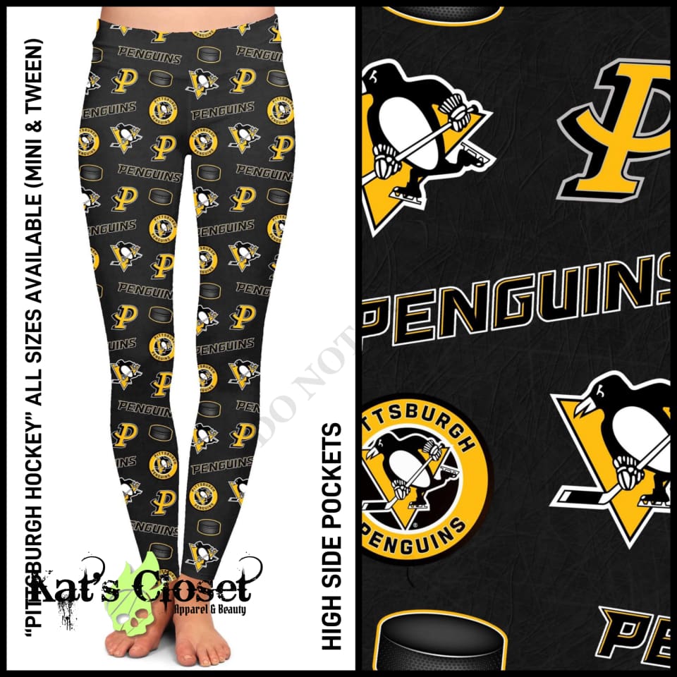 RTS - Pittsburgh Hockey Leggings with High Side Pockets & CAPRIS