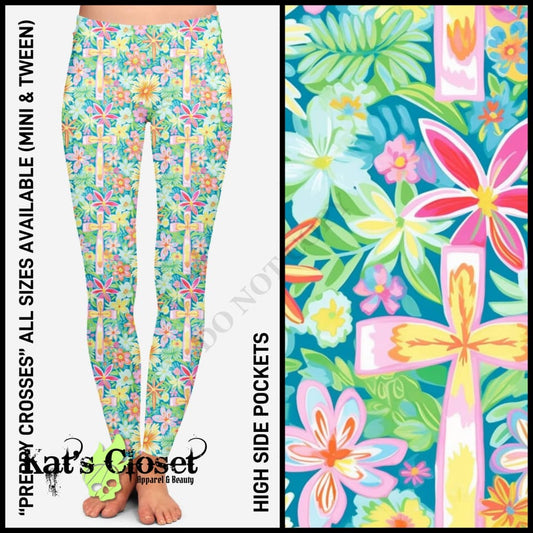 RTS - Preppy Crosses Leggings with High Side Pockets & CAPRIS