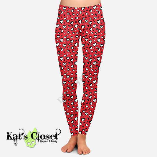 RTS - Red Leopard Hearts Leggings with High Side Pockets & CAPRIS