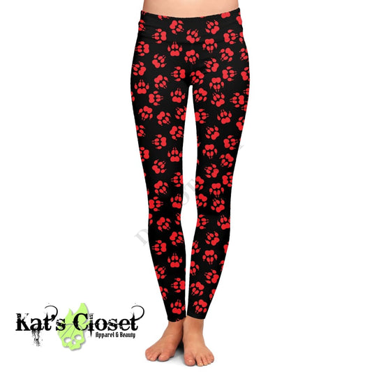 RTS - Red Paws Leggings with High Side Pockets & CAPRIS
