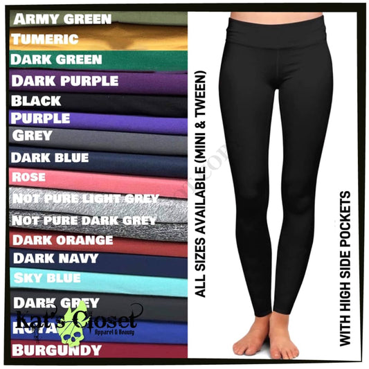 RTS - Solid Color (ADULTS) Leggings with High Side Pockets & CAPRIS
