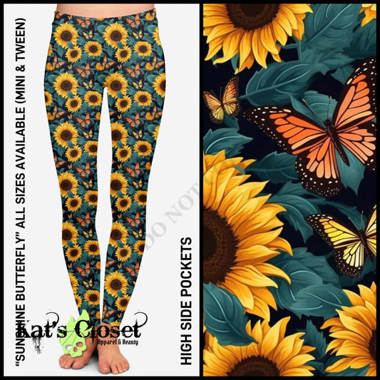 RTS - Sunshine Butterfly Leggings with High Side Pockets & CAPRIS