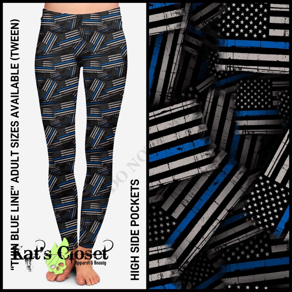 RTS - Thin Blue Line Leggings with Pockets