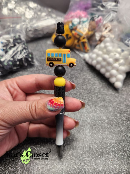 School Bus 2 Silicone Beaded Pen or Keychain