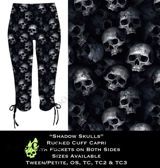 Shadow Skulls Ruched Cuff Capris with Side Pockets LEGGINGS & CAPRIS