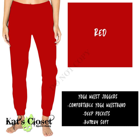 SOLID CHERRY RED YOGA WAIST JOGGERS (ADULTS/KIDS)