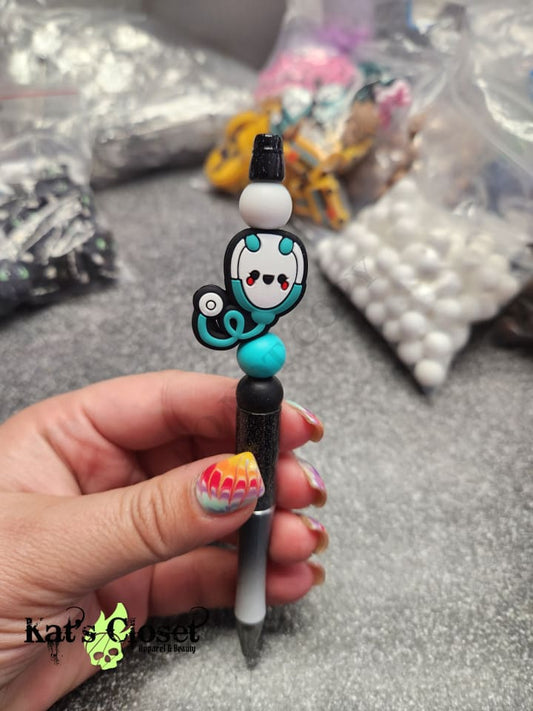 Stethoscope Silicone Beaded Pen or Keychain