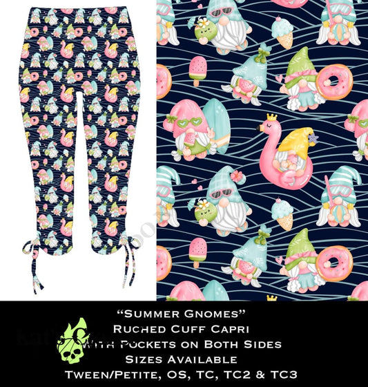 Summer Gnomes Ruched Cuff Capris with Side Pockets