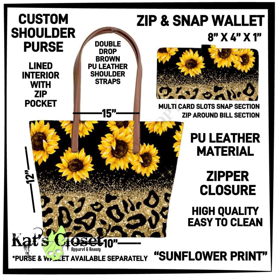 Sunflower Print Shoulder Purse/Zip & Snap Wallet TOTES BAGS
