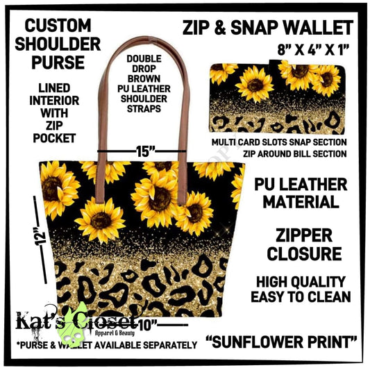 Sunflower Print Shoulder Purse/Zip & Snap Wallet TOTES BAGS