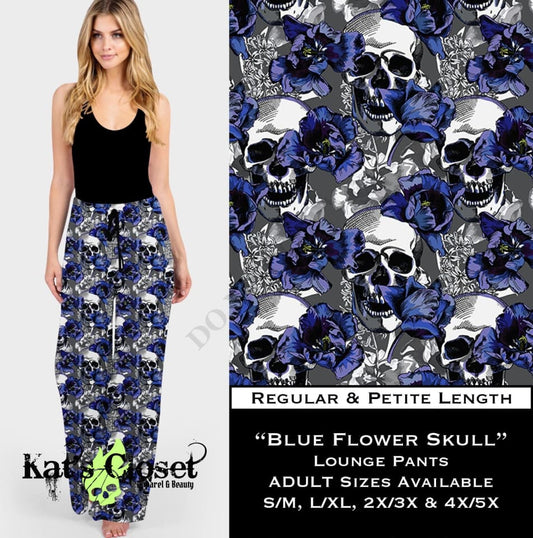 Blue Flower Skull Lounge Pants LOUNGE PANTS