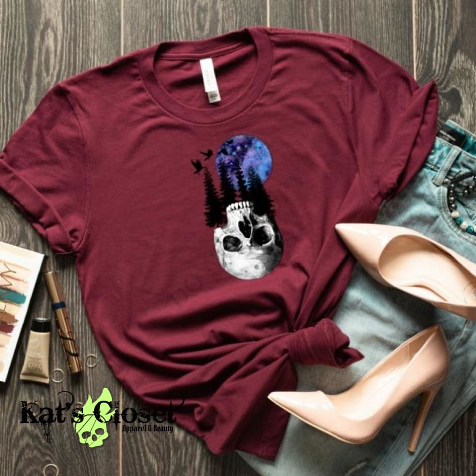 Blue Moon Skull World Graphic T-Shirt Tees