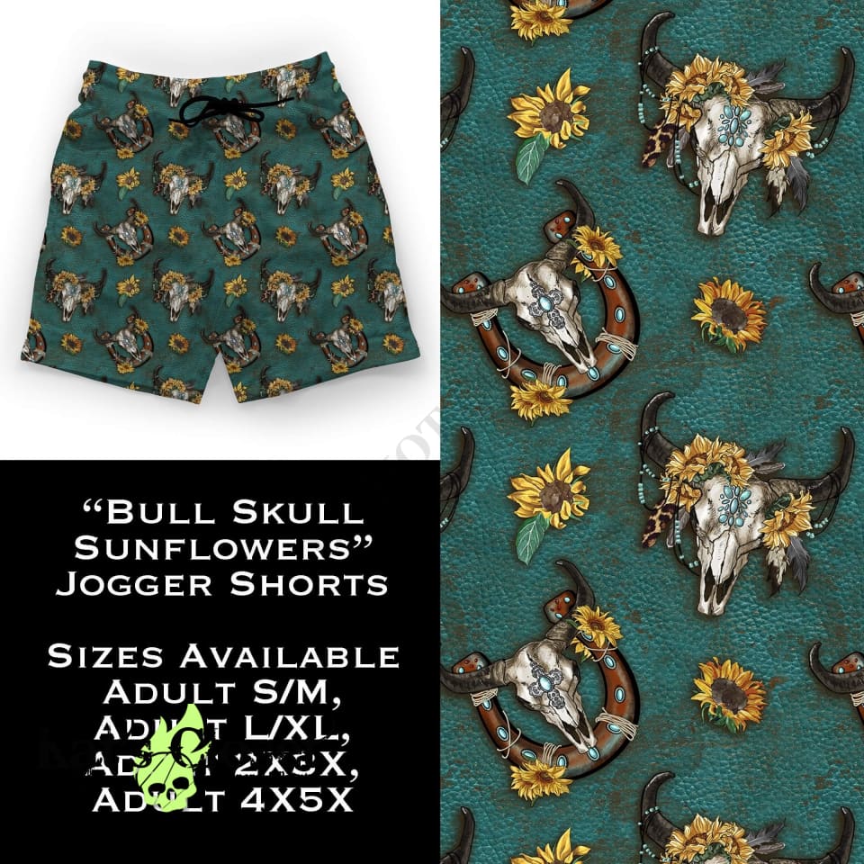 Bull Skull Sunflowers Jogger Shorts SHORTS